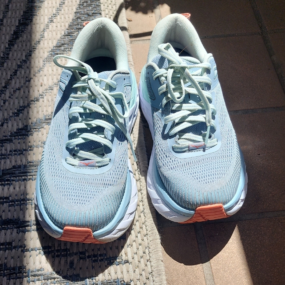 Hoka Women's Athletic Shoes in Light Blue and Coral